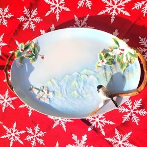 Rare Franz Chickadee Holiday Platter 2007-2010 18"x12 1/2"